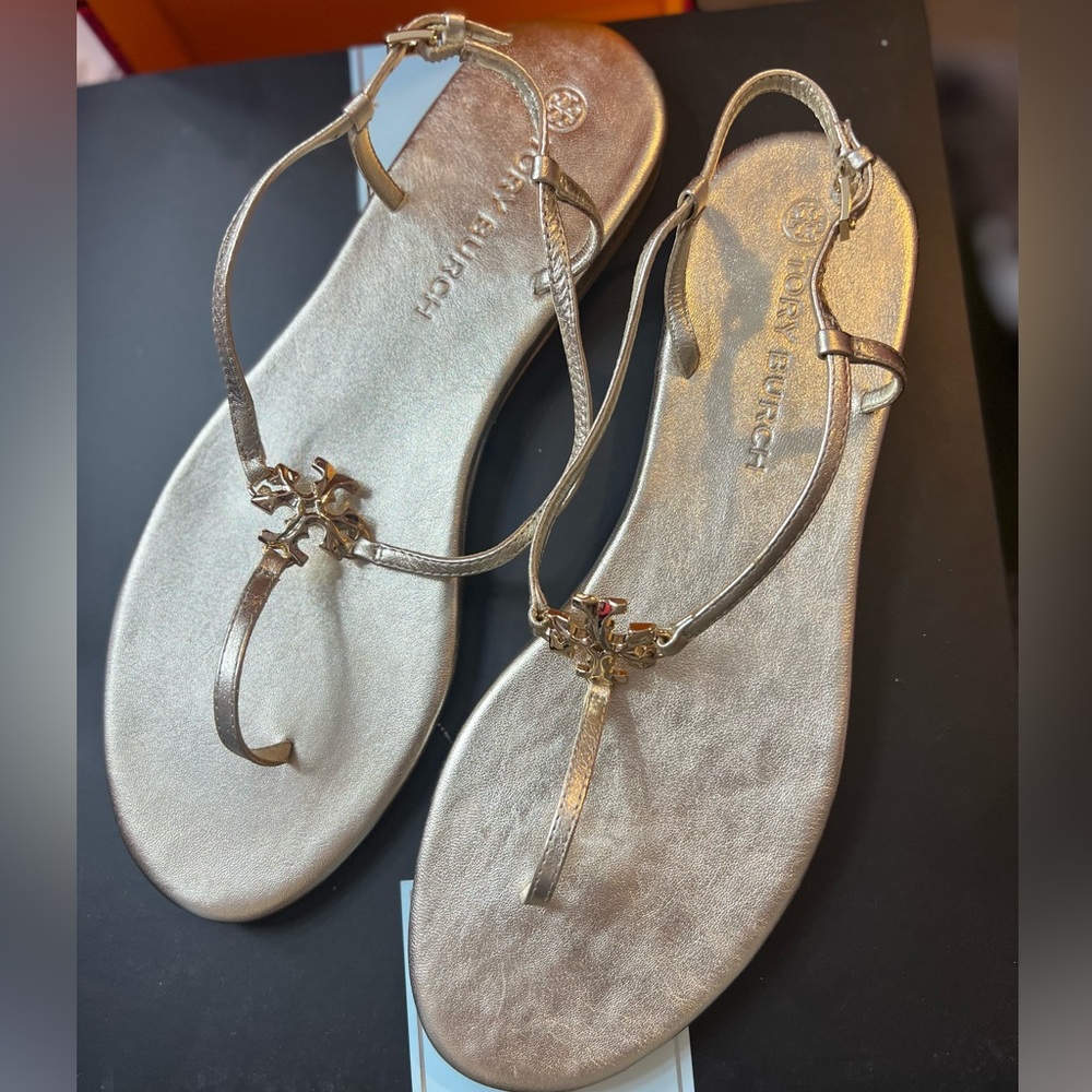 TORY BURCH CAPRI STRAP SANDAL METALLIC CALF LEATHER SPARK GOLD SZ US 9.5 NIB